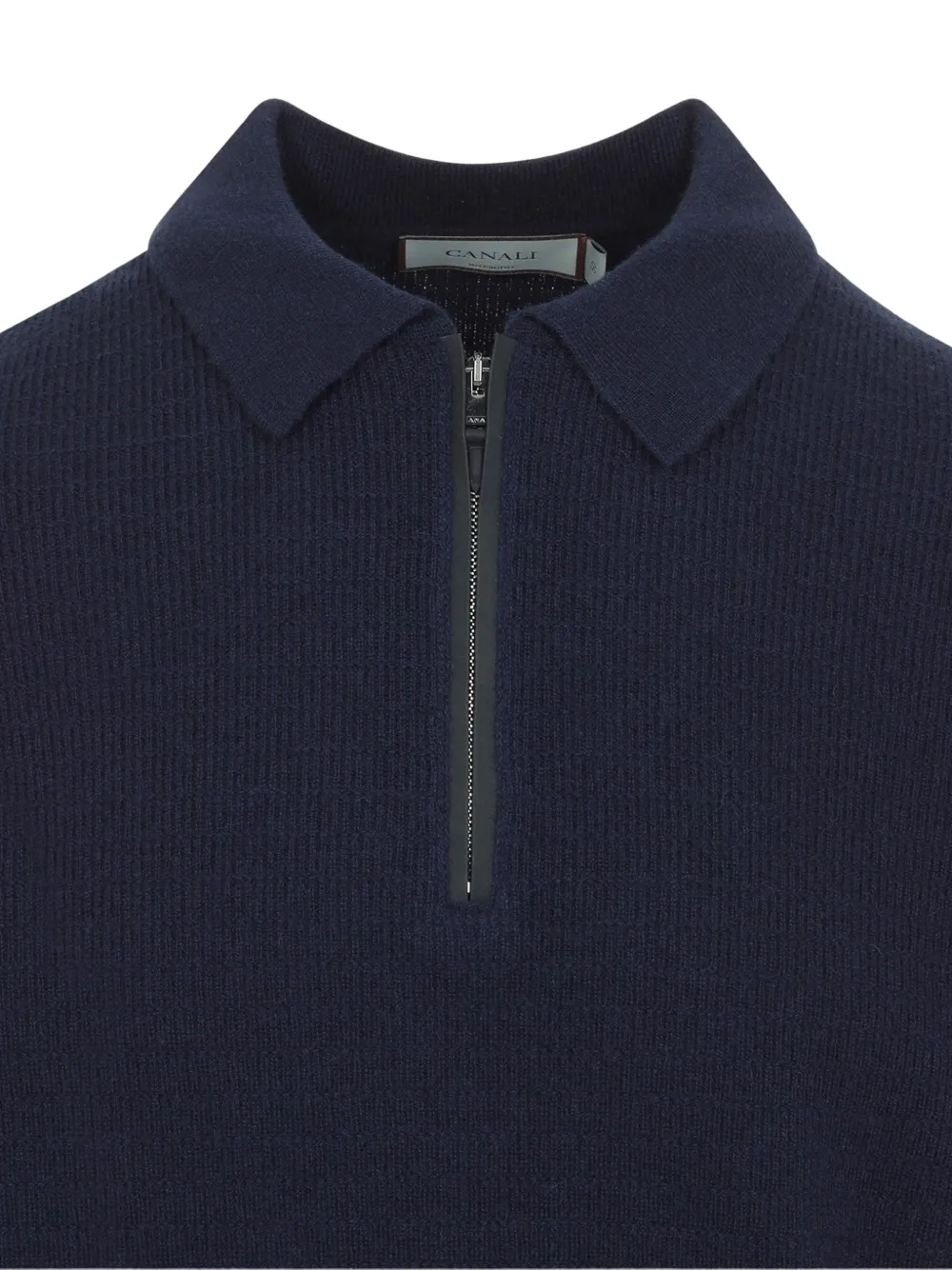 Canali ribbed half-zip polo shirt Blauw