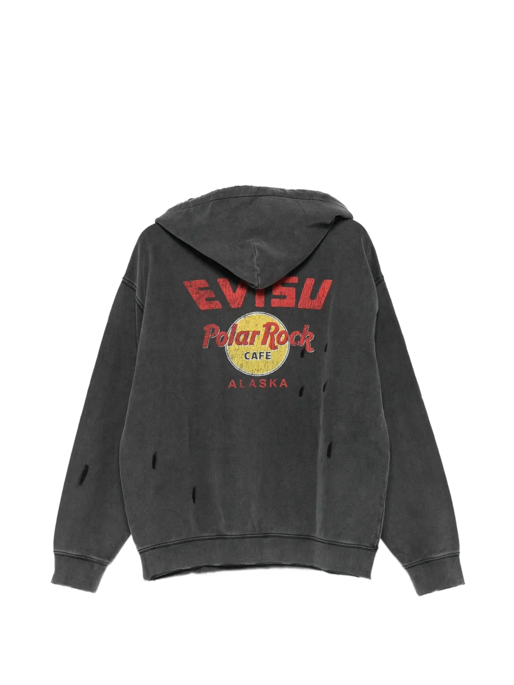 EVISU distressed logo-print hoodie Zwart