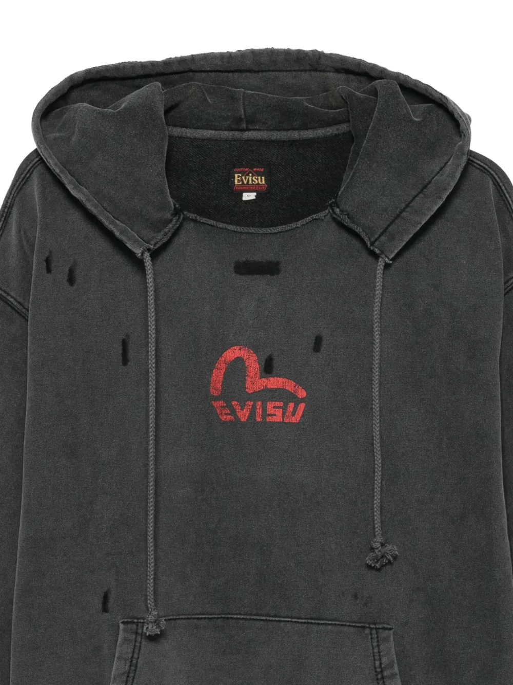 EVISU distressed logo-print hoodie Zwart