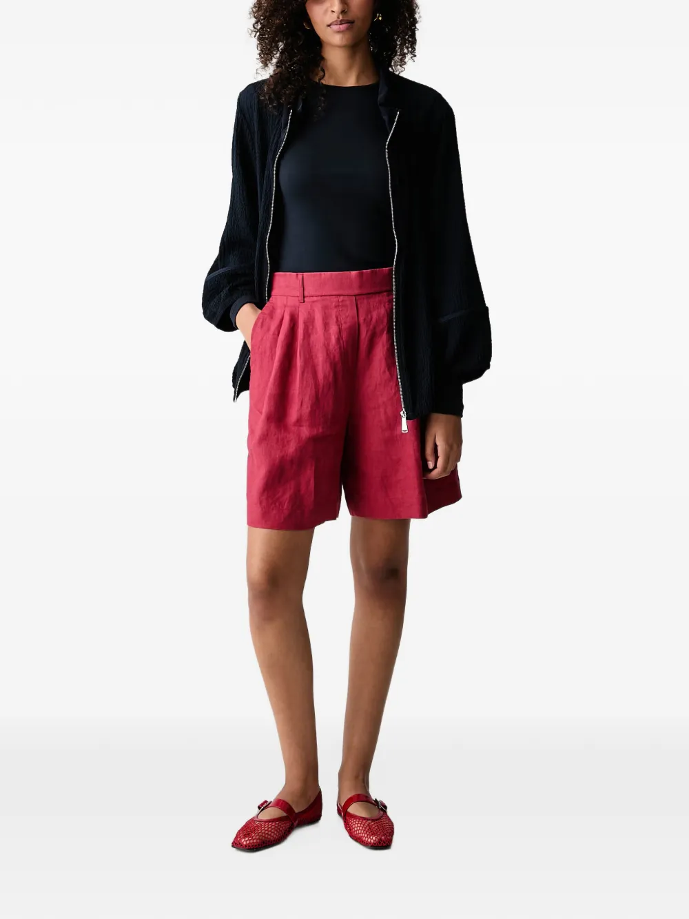 Benetton pleated elasticated-waist shorts Rood