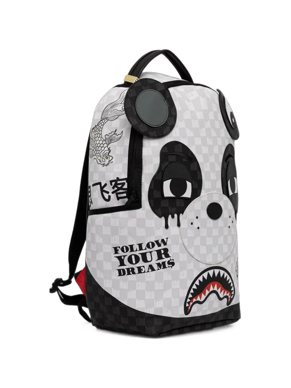 Sprayground Rugzak met panda-patroon en geruite print Wit