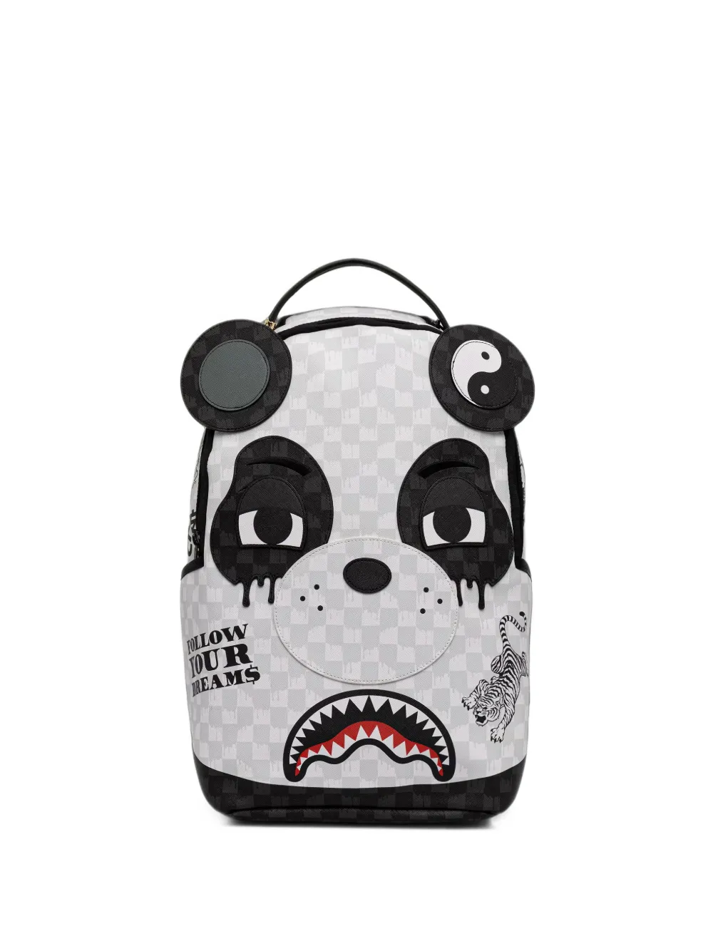 Sprayground Panda-motif Checkerboard-print Backpack In White