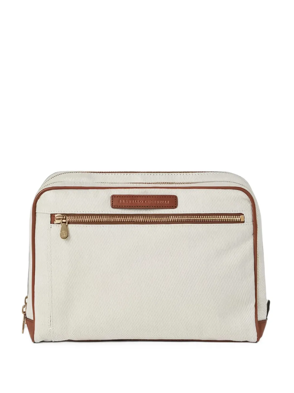 Brunello Cucinelli leather-trim canvas pouch - Toni neutri