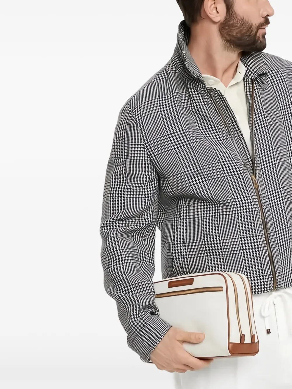 Brunello Cucinelli leather-trim canvas pouch Beige