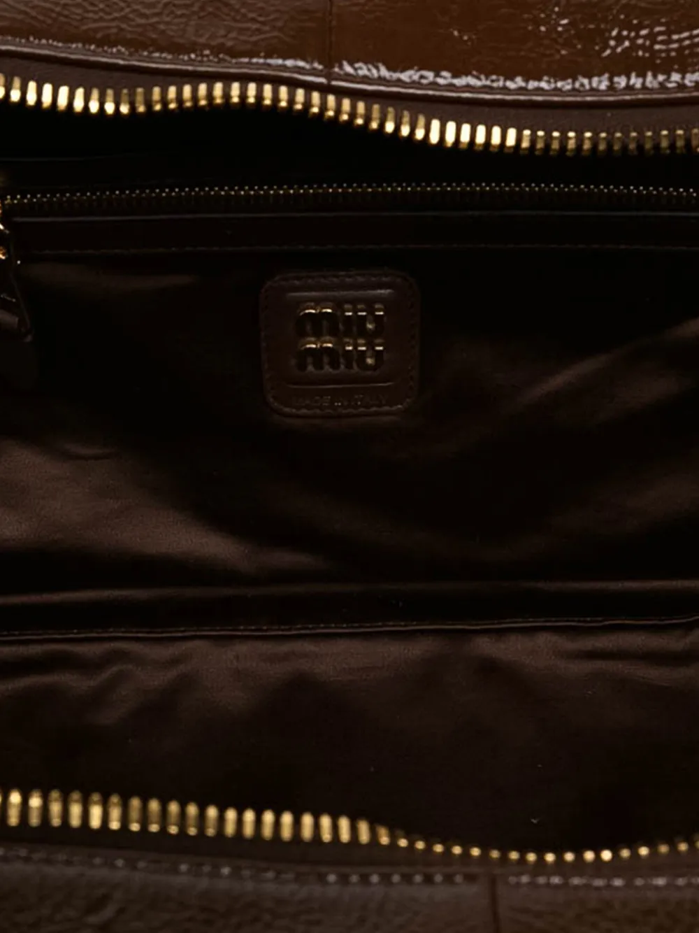 Miu Pre-Owned 2010-2026 grote Naplak Beau lakleren handtas met logo Bruin