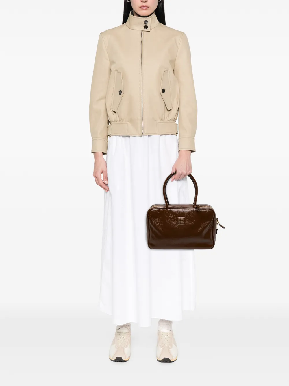 Miu Pre-Owned 2010-2026 grote Naplak Beau lakleren handtas met logo Bruin