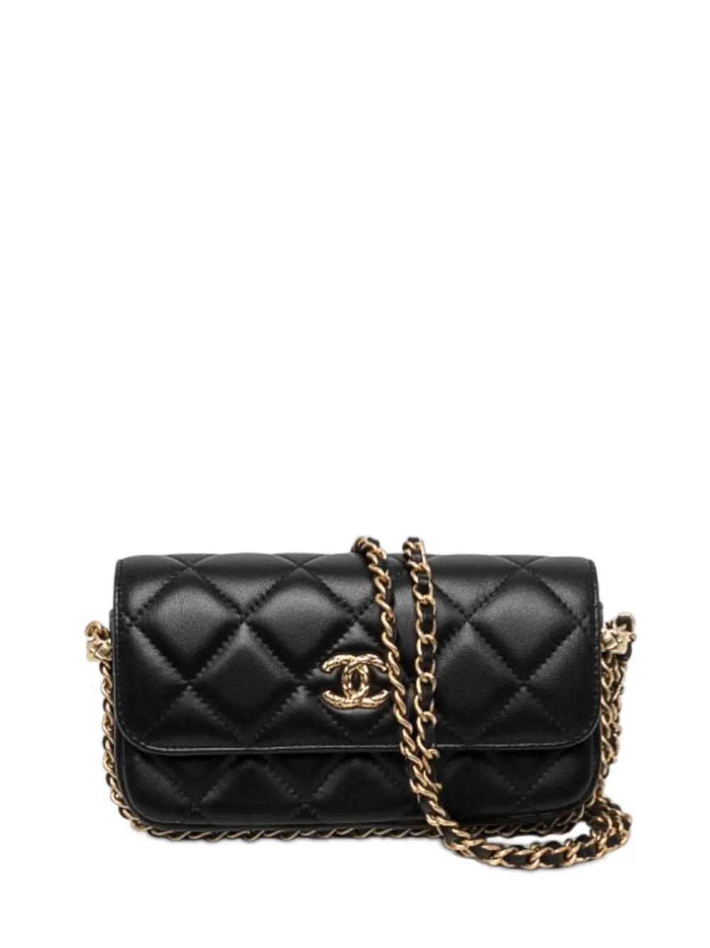 CHANEL Pre-Owned Borsa a spalla CC in pelle di agnello trapuntata con battente e catena 2021-2026 - Nero