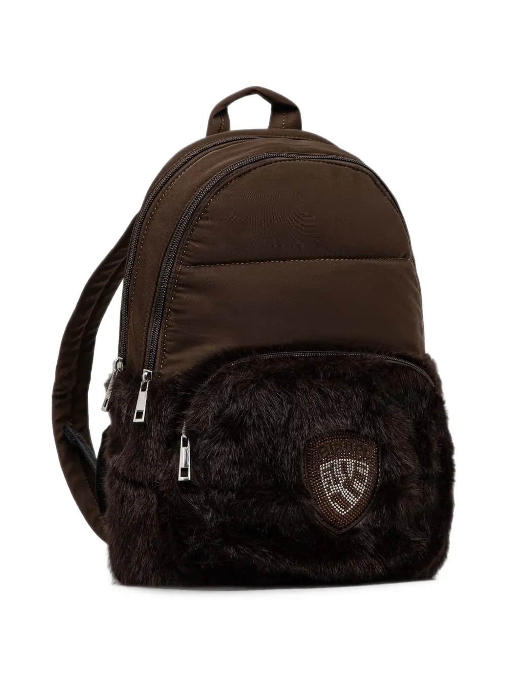 Blauer Rugzak van imitatiebont met logo-patch Bruin