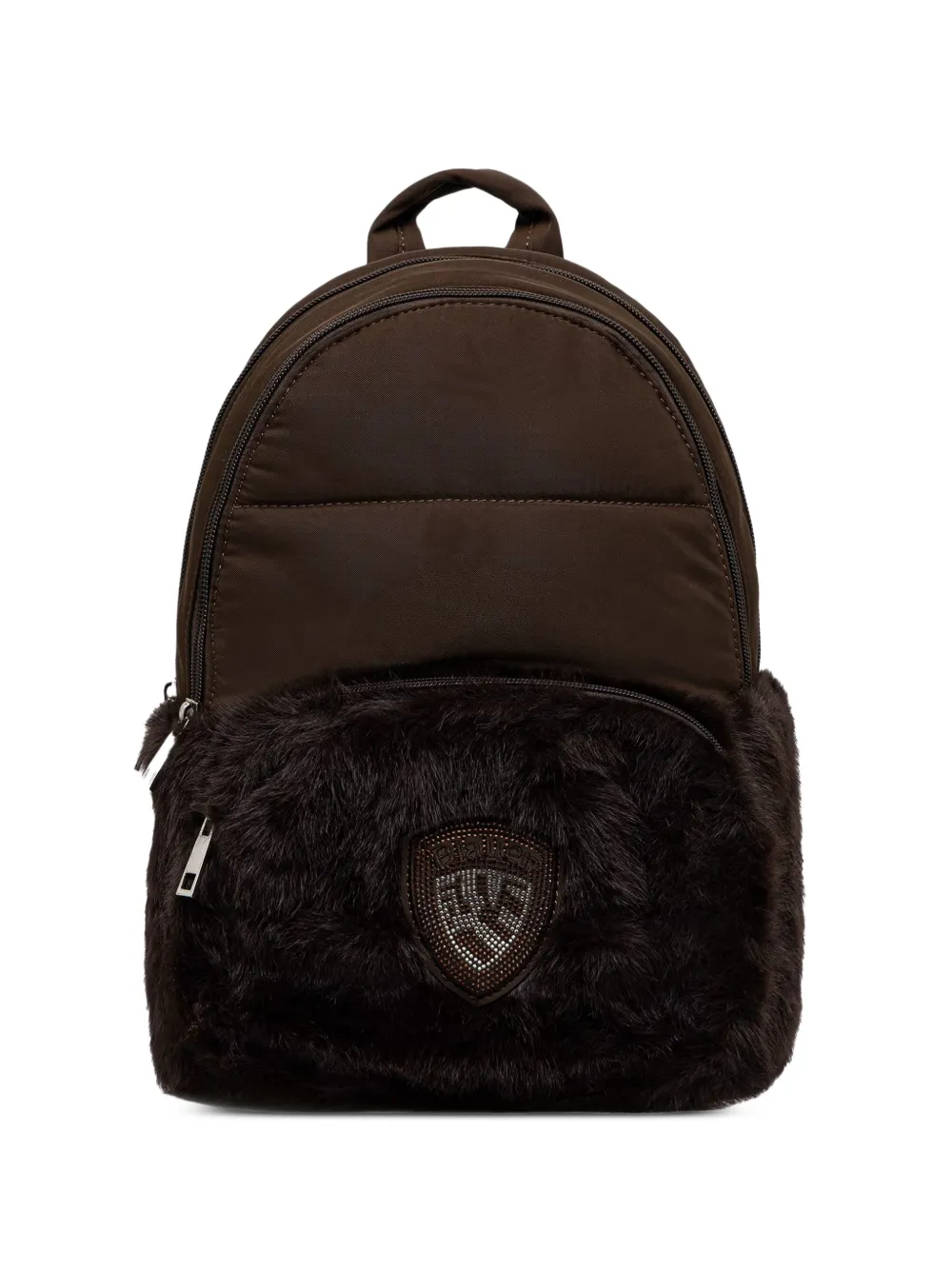 Blauer faux-fur logo-patch backpack - Marrone