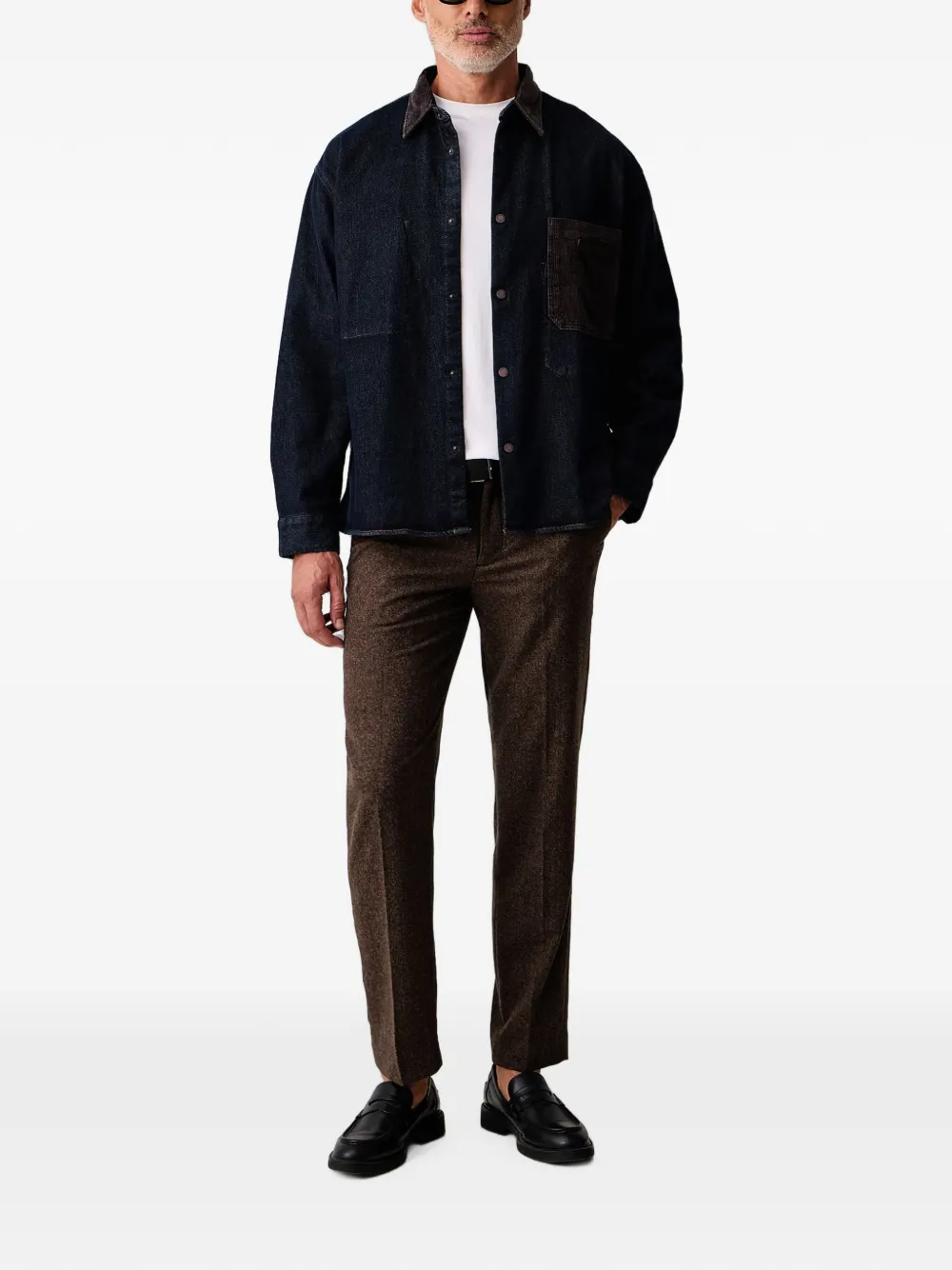 Armani Exchange Denim overhemd met ribfluwelen afwerking Blauw