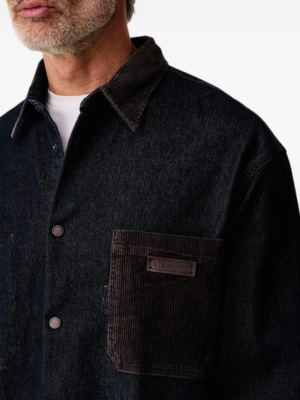 Armani Exchange Denim overhemd met ribfluwelen afwerking Blauw