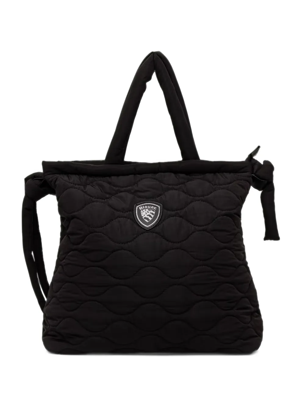 Blauer quilted logo-patch tote bag Zwart