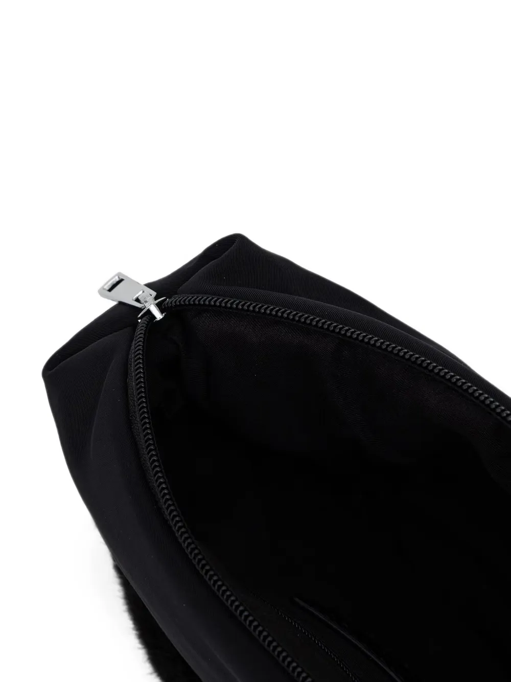Blauer Make-up tas met logo-patch en afwerking van imitatiebont Zwart