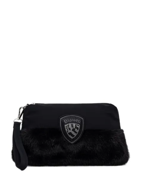 Blauer faux-fur trim logo-patch make up bag