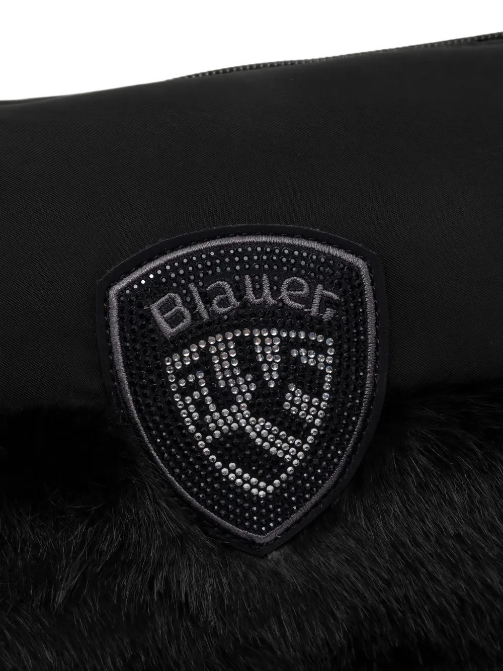 Blauer Make-up tas met logo-patch en afwerking van imitatiebont Zwart