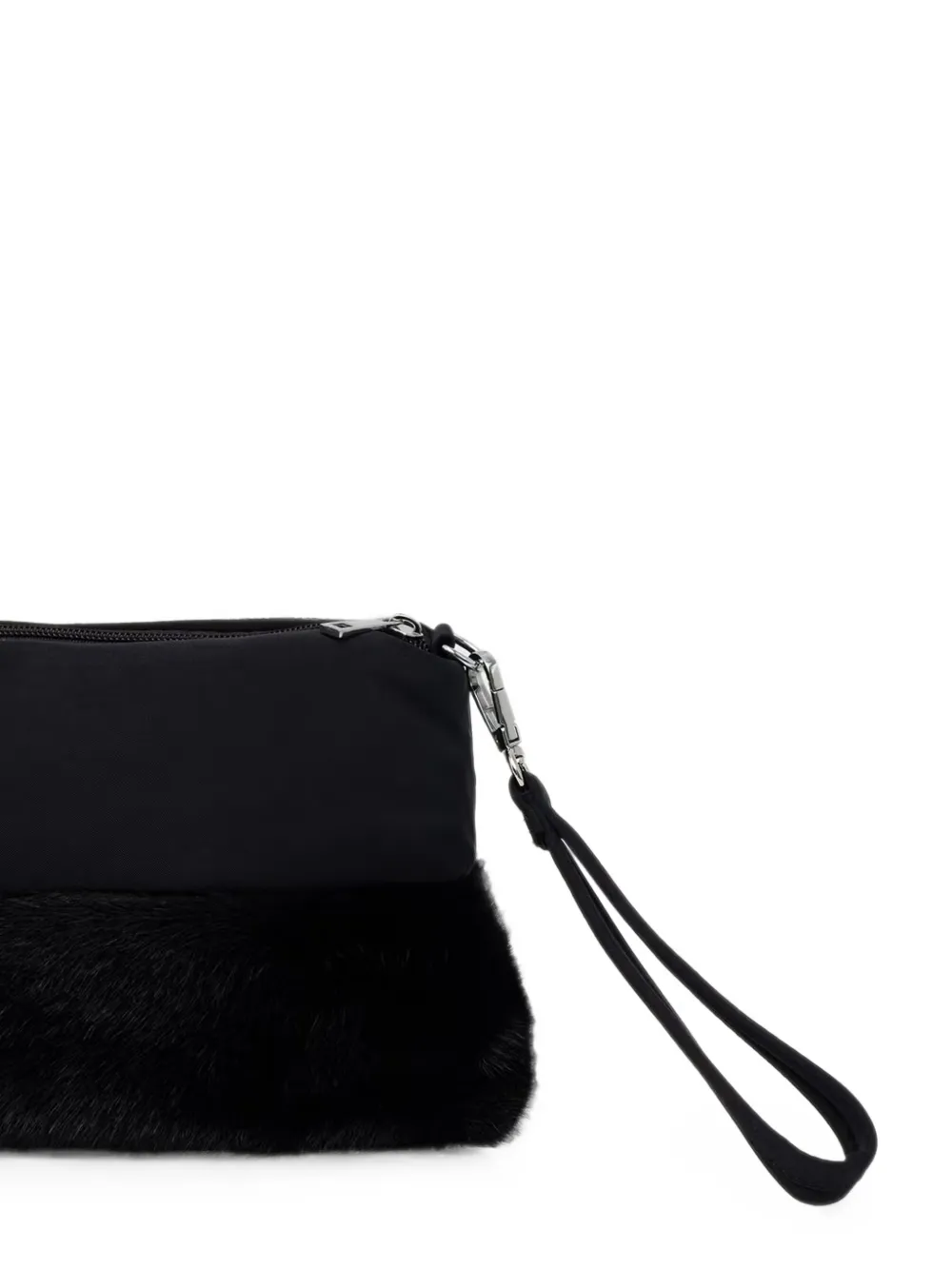 Blauer Make-up tas met logo-patch en afwerking van imitatiebont Zwart