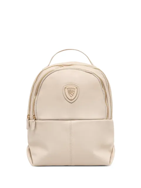 Blauer mochila con placa del logo
