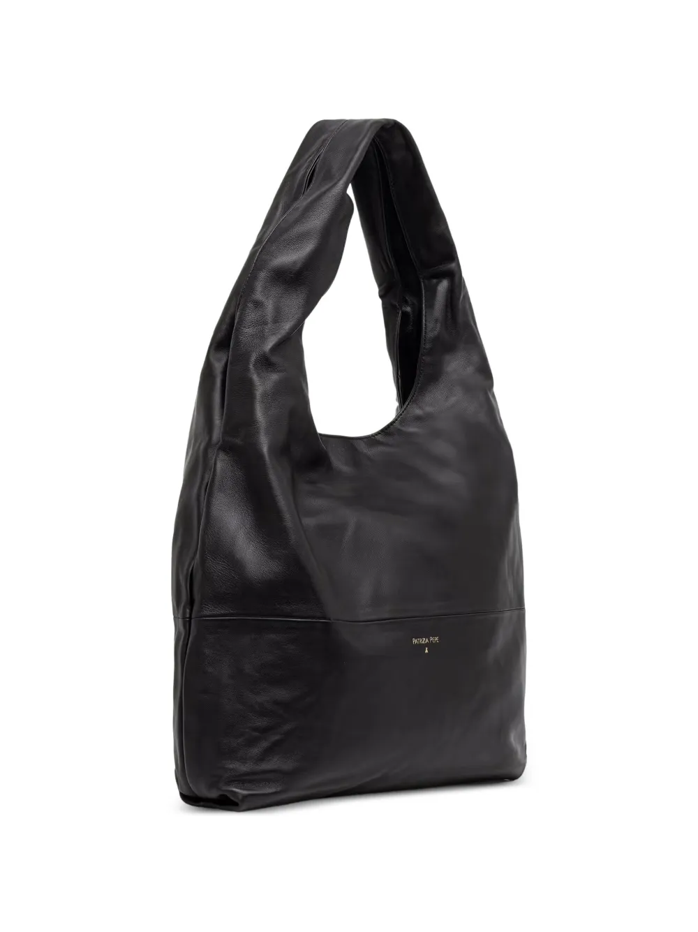 Patrizia Pepe Minimal leren shopper met logo-print Zwart