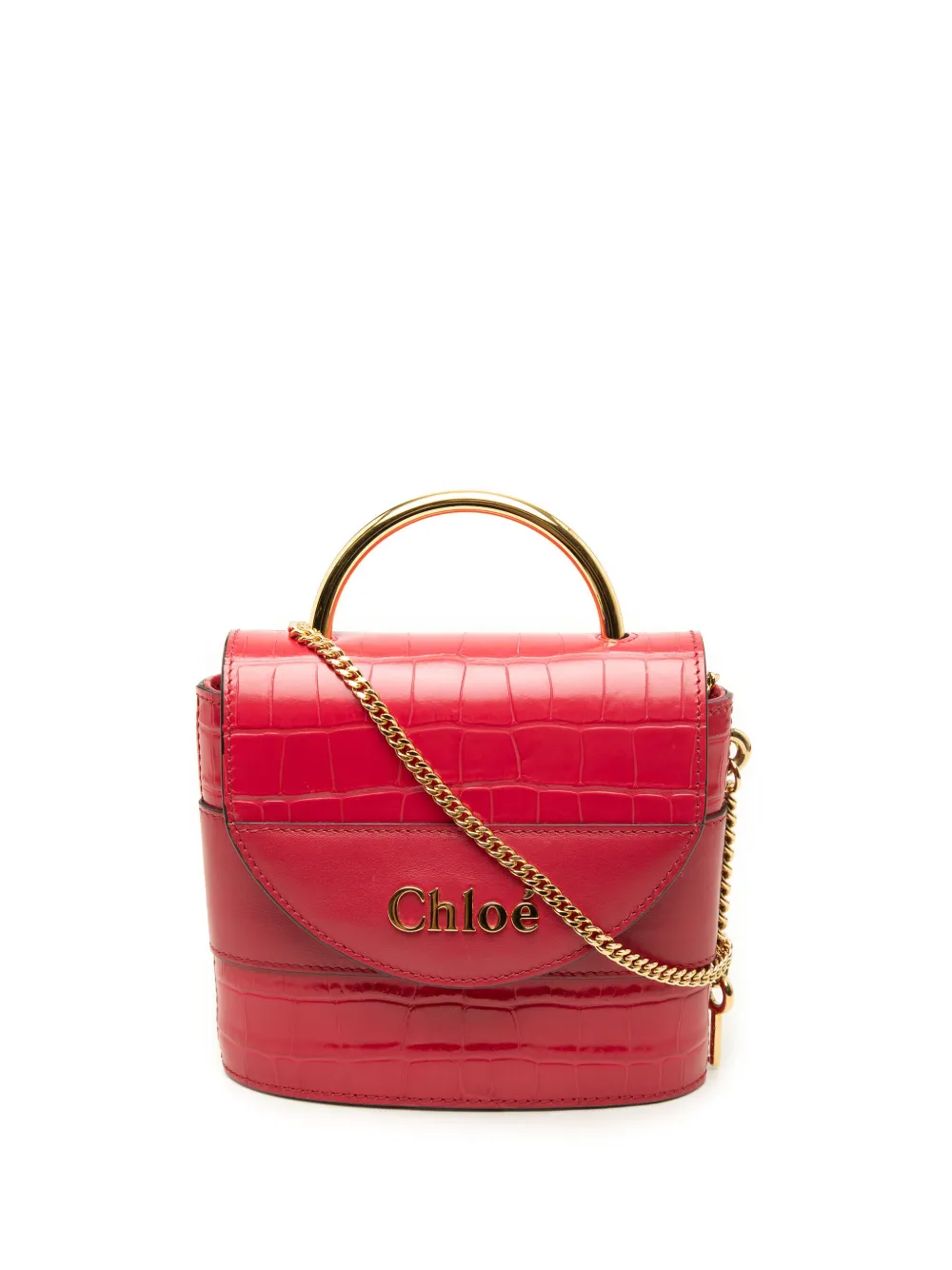 Chloé Pre-Owned 2020 Croc Embossed Leather Aby Lock satchel - Rot