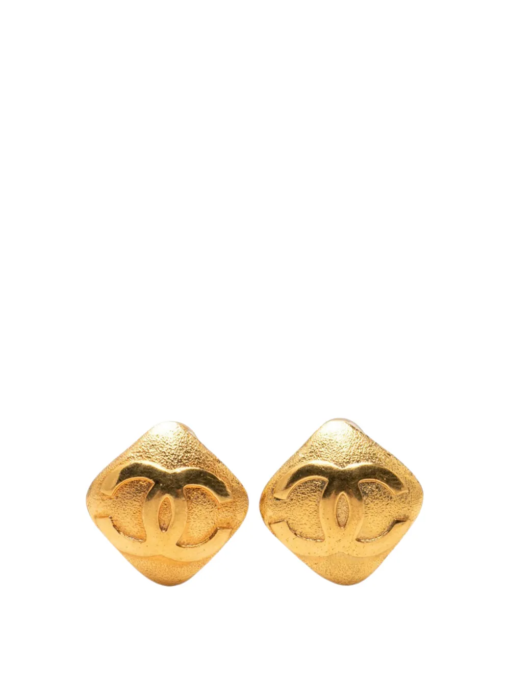 CHANEL Pre-Owned 1980-1990 CC Gold Plated Rhombus Clip On Earrings costume earrings - Oro