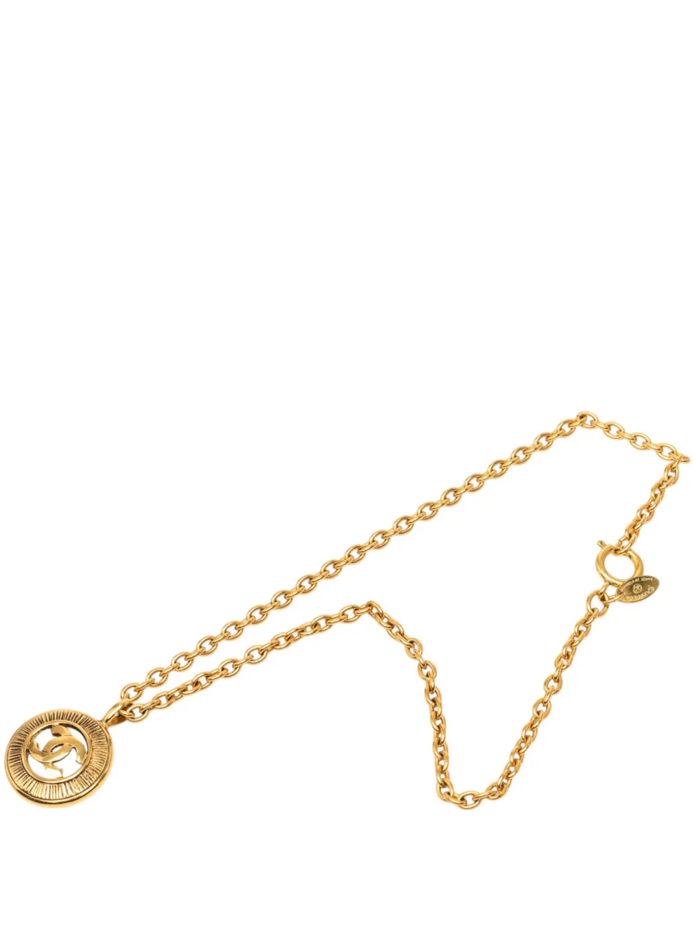 CHANEL Pre-Owned 1970-1980 CC Gold Plated Round Pendant Necklace costume necklace - Oro