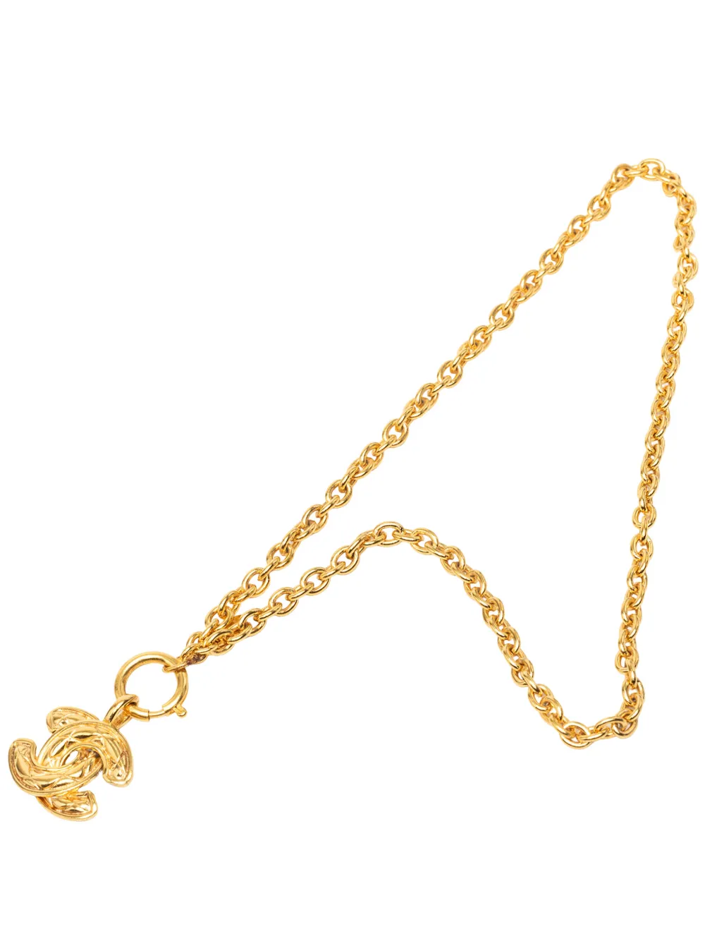 CHANEL Pre-Owned 1980-1990 CC Gold Plated Quilted Pendant Necklace costume necklace - Oro