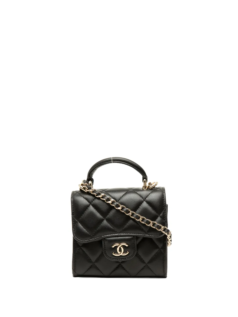 CHANEL Pre-Owned 2021-2026 CC Quilted Lambskin Top Handle Flap Clutch With Chain satchel - Nero