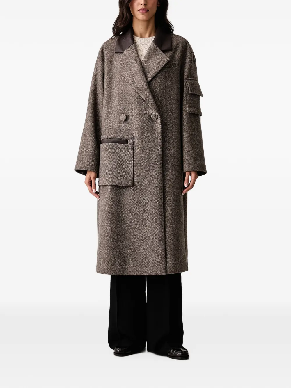 Armani Exchange herringbone-pattern double-breasted coat - Marrone