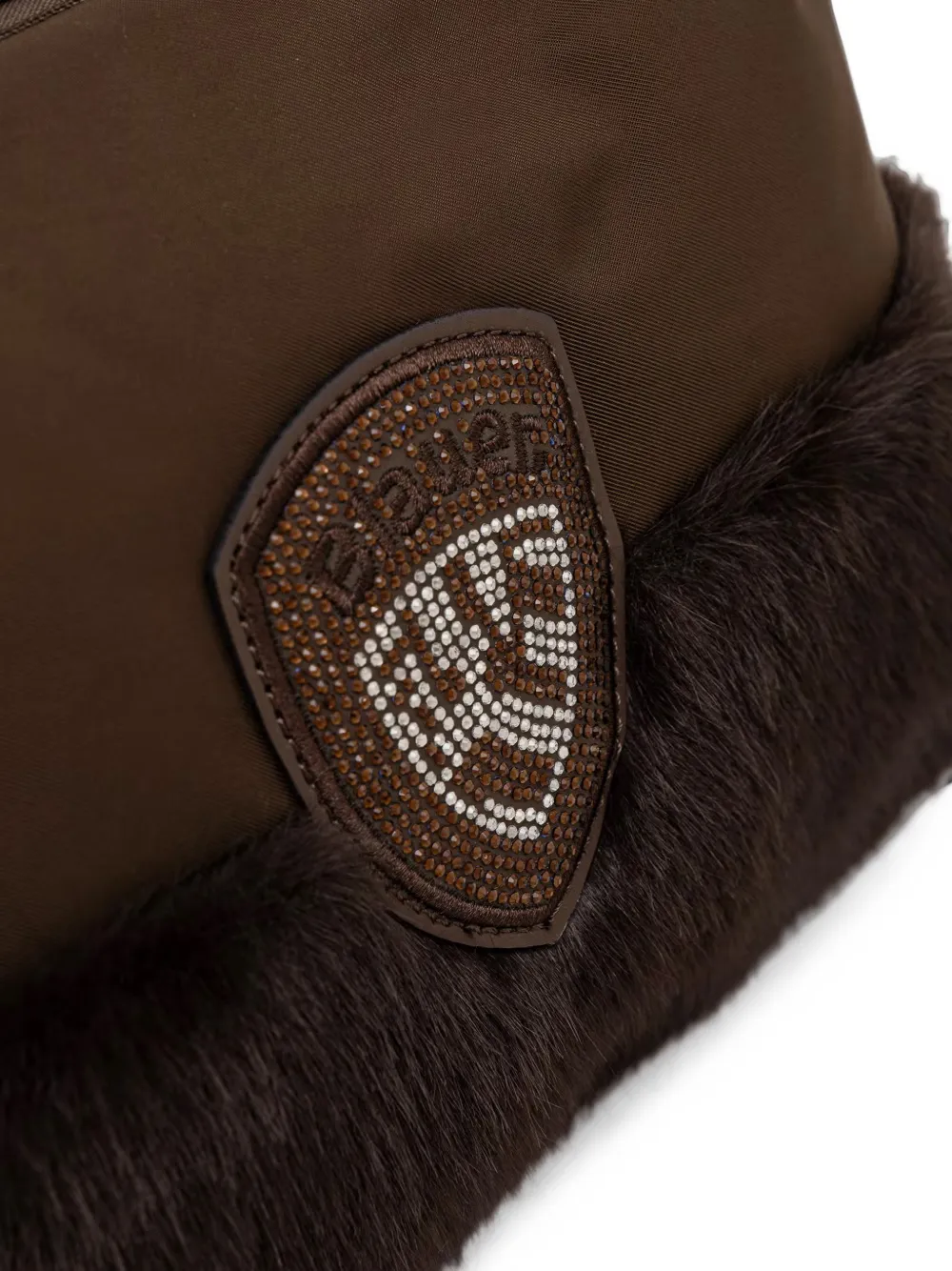 Blauer Make-up tas met logo-patch en afwerking van imitatiebont Bruin