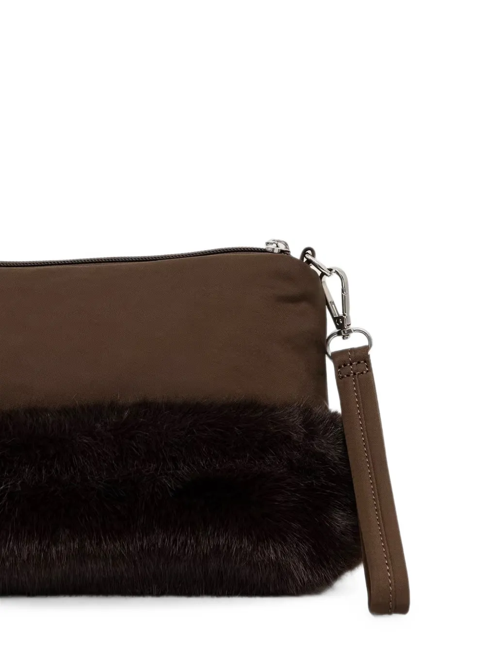 Blauer Make-up tas met logo-patch en afwerking van imitatiebont Bruin