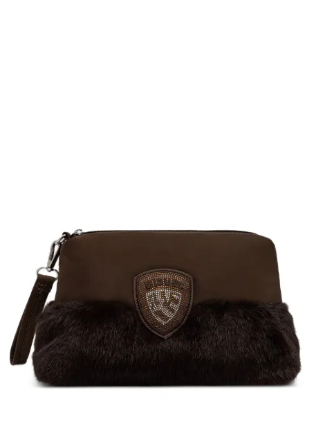 Blauer faux-fur trim logo-patch make up bag
