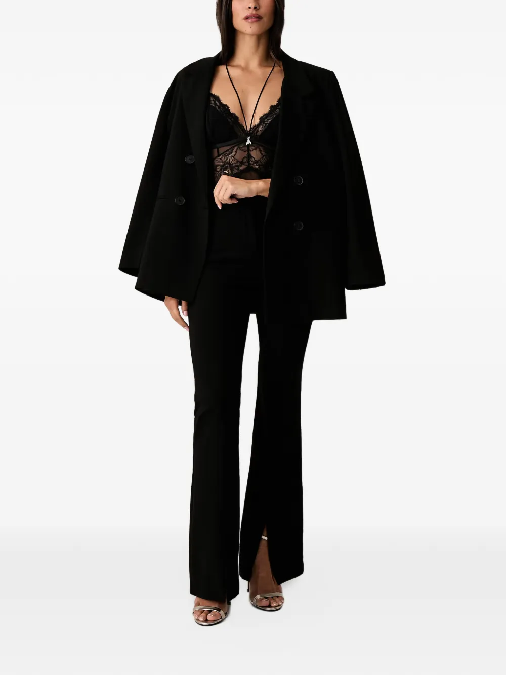 Patrizia Pepe lace-trim halterneck bodysuit Zwart