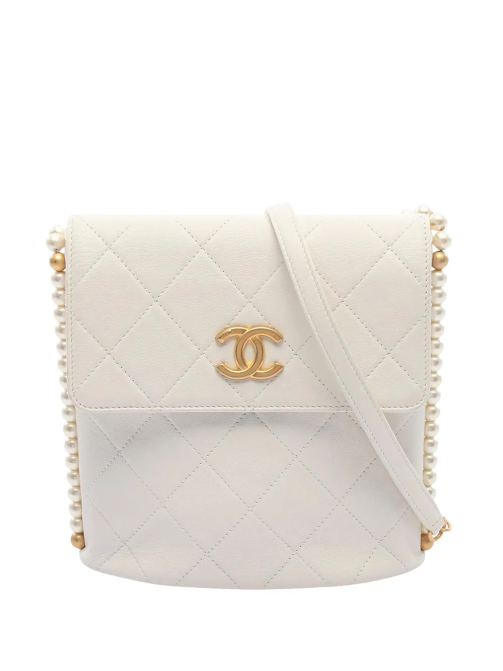 CHANEL Pre-Owned 2021 Small Quilted Calfskin About Pearls Hobo crossbody bag - Bianco