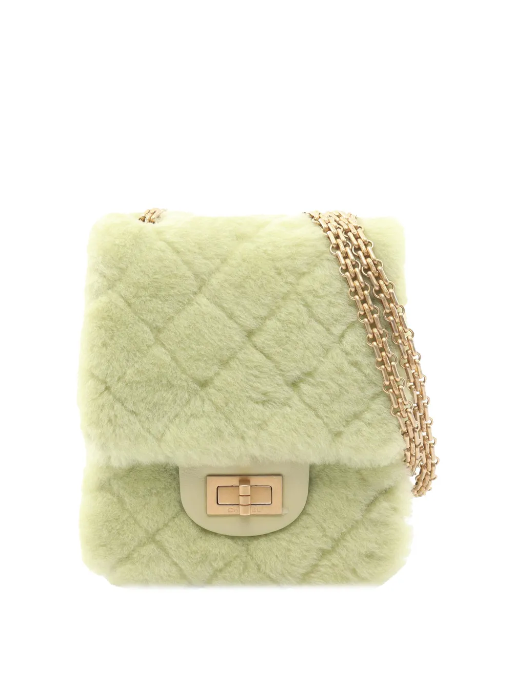 CHANEL Pre-Owned 2020 Mini Quilted Shearling 2.55 Reissue North South Flap crossbody bag - Verde