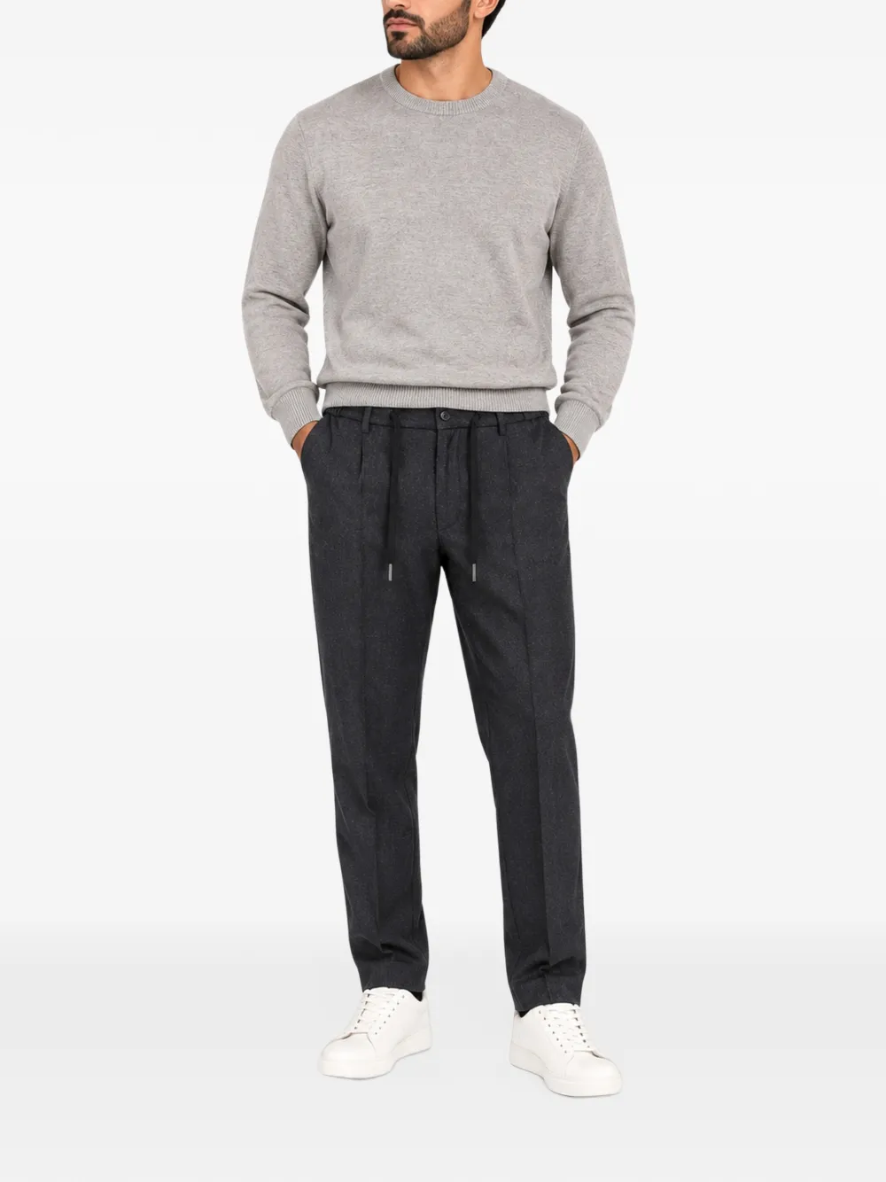 Tagliatore flat-front drawstring tapered trousers Zwart
