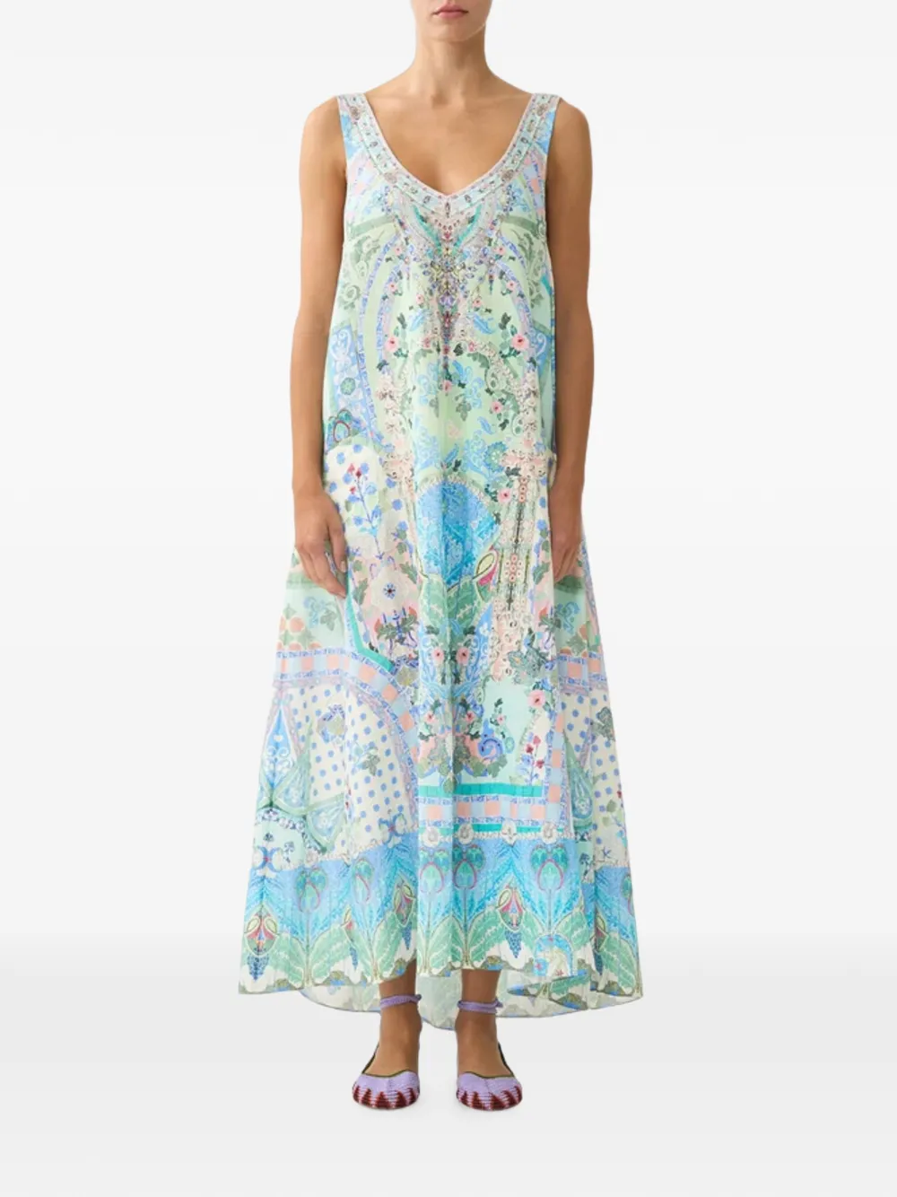 Camilla Midsummer Mosaics V-neck maxi dress Blauw