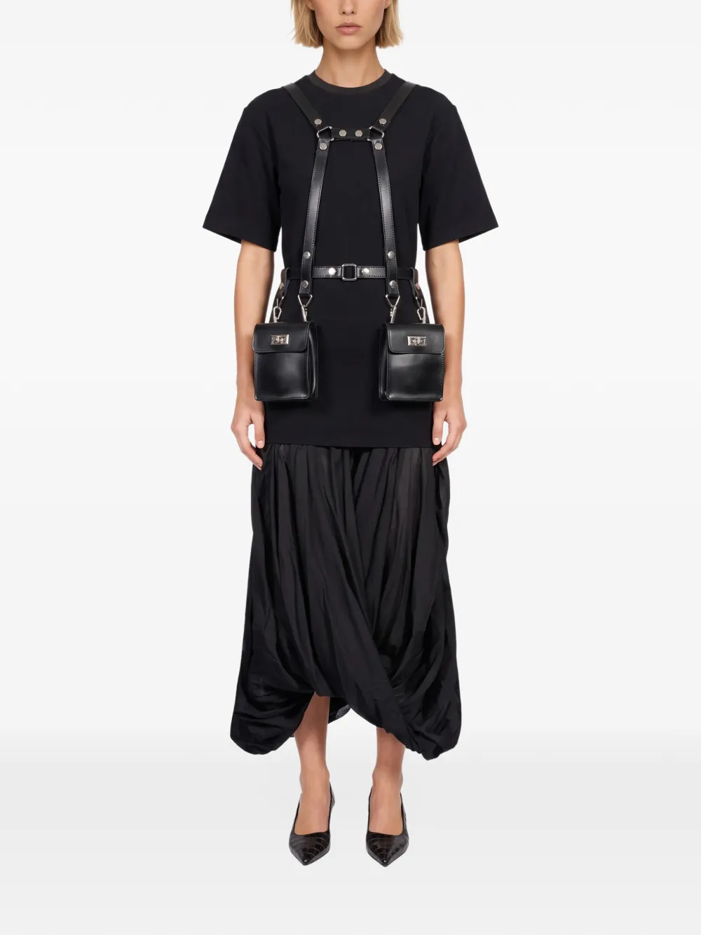 Junya Watanabe harness-style dual-pouch shoulder bag Zwart