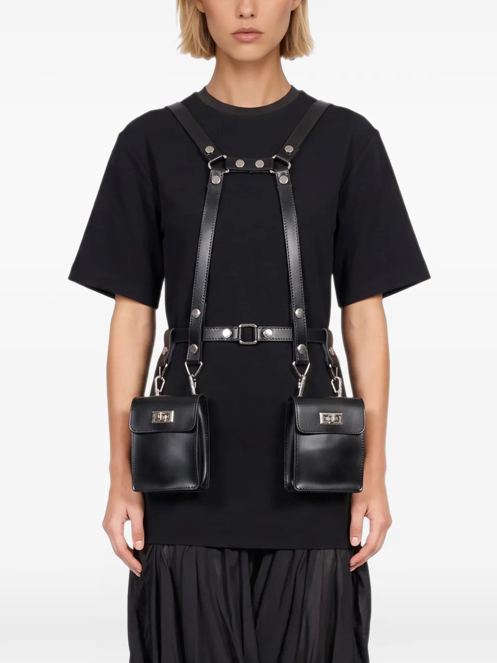 Junya Watanabe harness-style dual-pouch shoulder bag Zwart