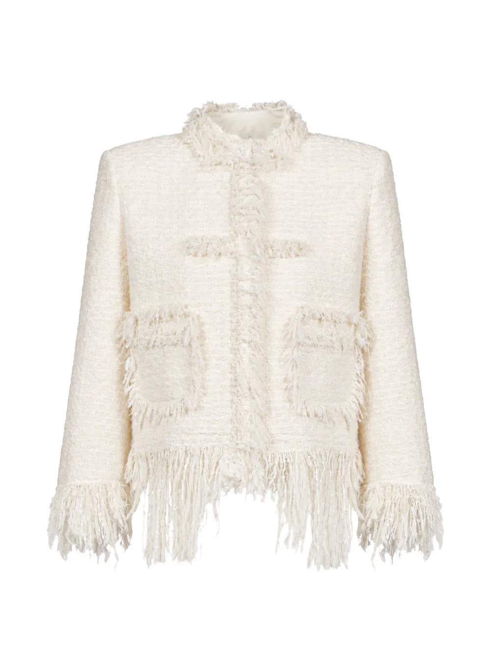 Matières Fécales Giacca con paillettes e frange - Bianco