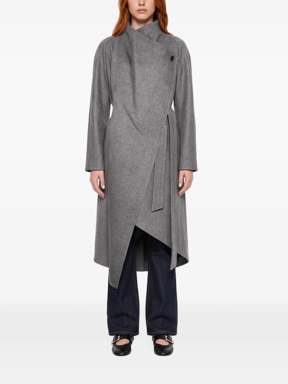 R2W Porin belted asymmetric coat - Grey
