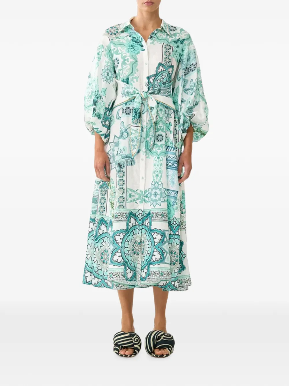 Camilla Midi-blousejurk met print en ballonmouwen Wit