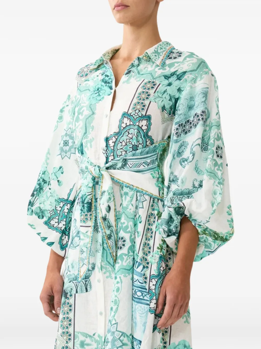 Camilla Midi-blousejurk met print en ballonmouwen Wit