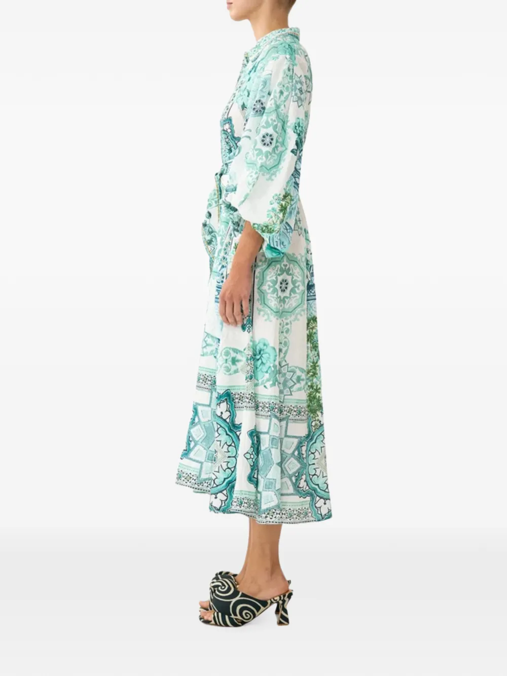Camilla Midi-blousejurk met print en ballonmouwen Wit