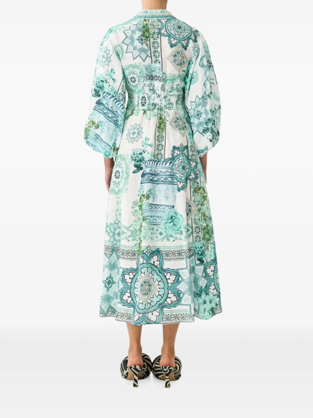 Camilla Midi-blousejurk met print en ballonmouwen Wit