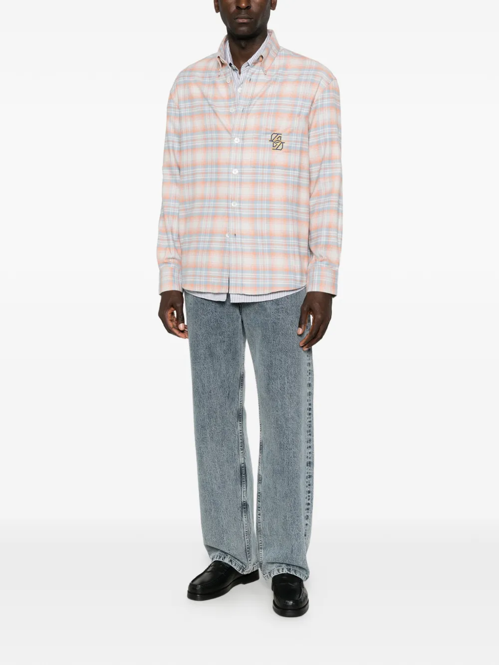 Drôle De Monsieur check-pattern embroidered-logo shirt Oranje