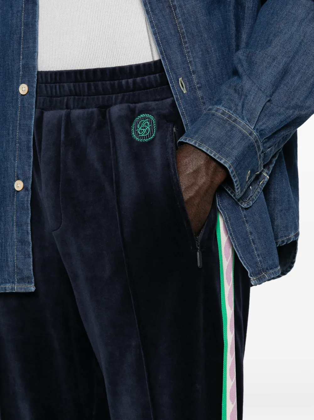 Drôle De Monsieur Fluwelen trainingsbroek met zijstreep Blauw