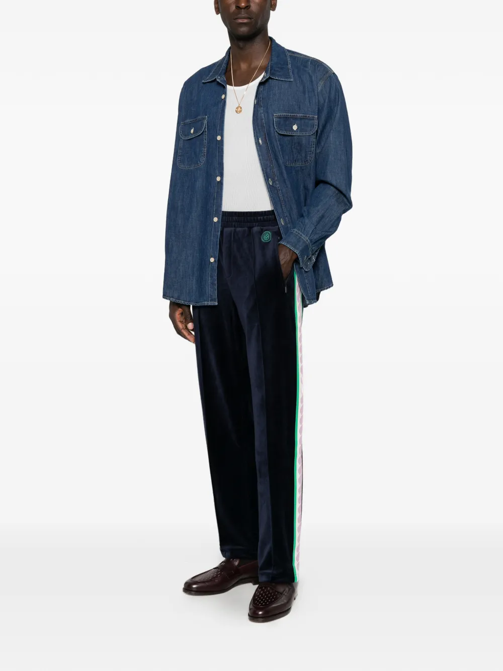 Drôle De Monsieur Fluwelen trainingsbroek met zijstreep Blauw