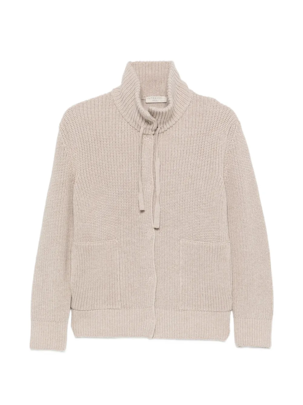 Intrecci ribbed-knit funnel-neck cardigan