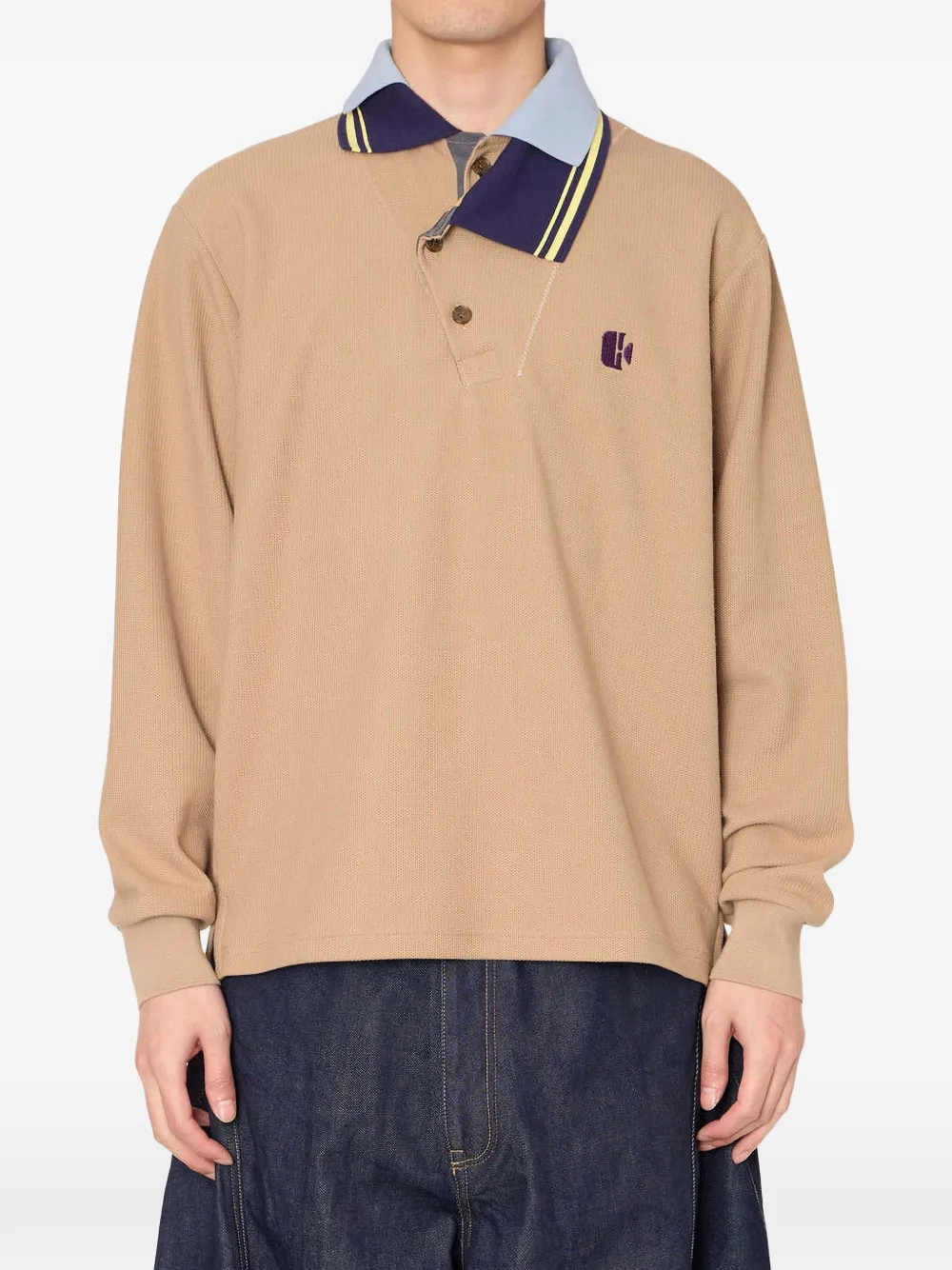 Kolor Contrast-collar Logo-patch Polo Shirt In 中性色