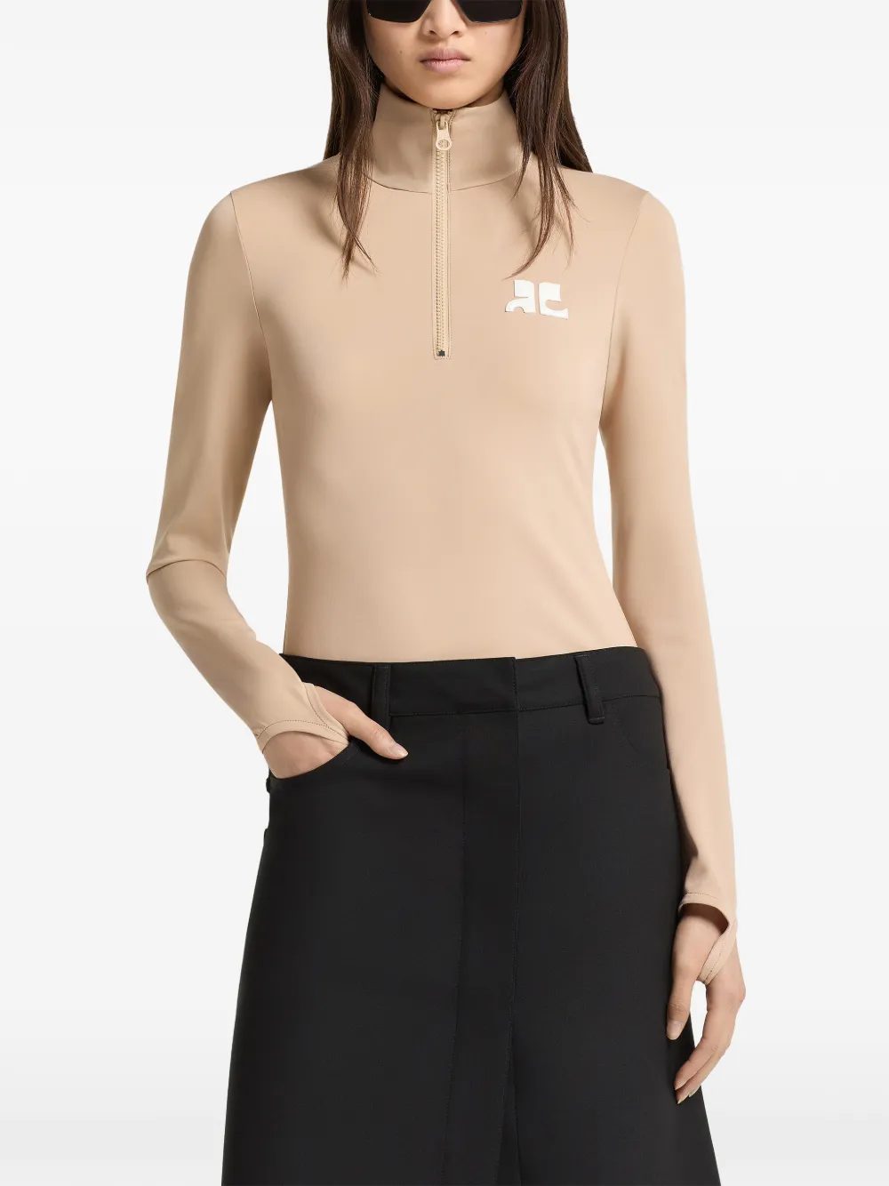 Courrèges Top met hoge hals en rits Beige